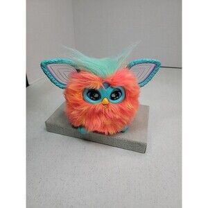 Interactive 2023 Furby Plushy Coral Teal Orange Fur / Turquoise 6" Works
